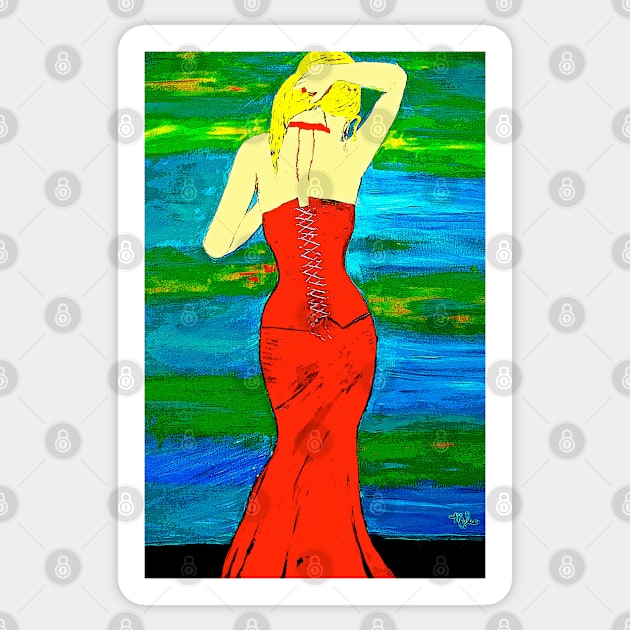 Woman In The Red Dress Sticker by Overthetopsm